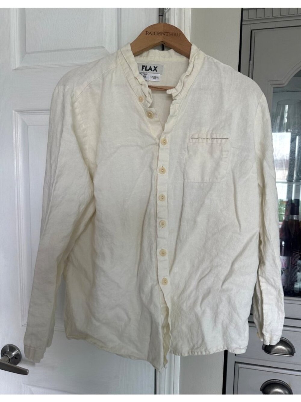 Flax Women's Small Cream Linen Button Down Blouse Coastal Minimalist Eco